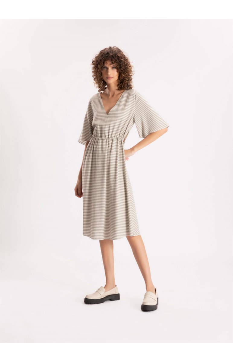Vestido Linen Stripes Midi Grafite