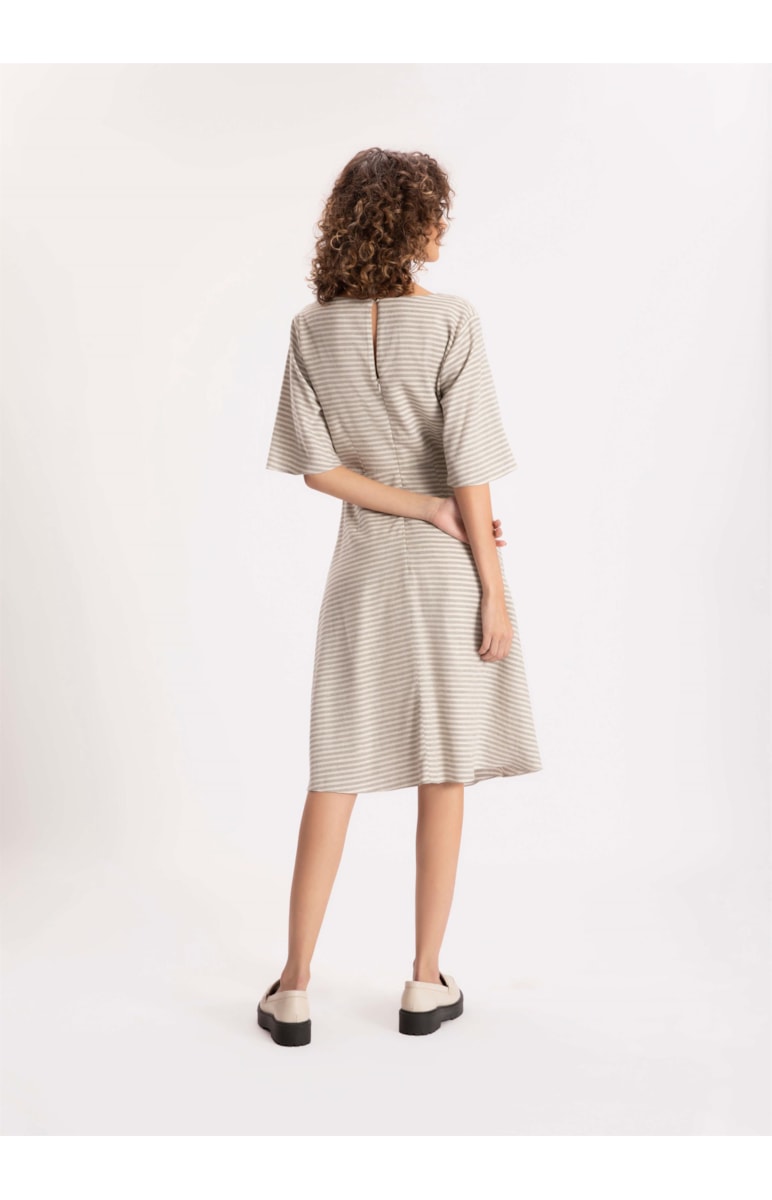 Vestido Linen Stripes Midi Grafite