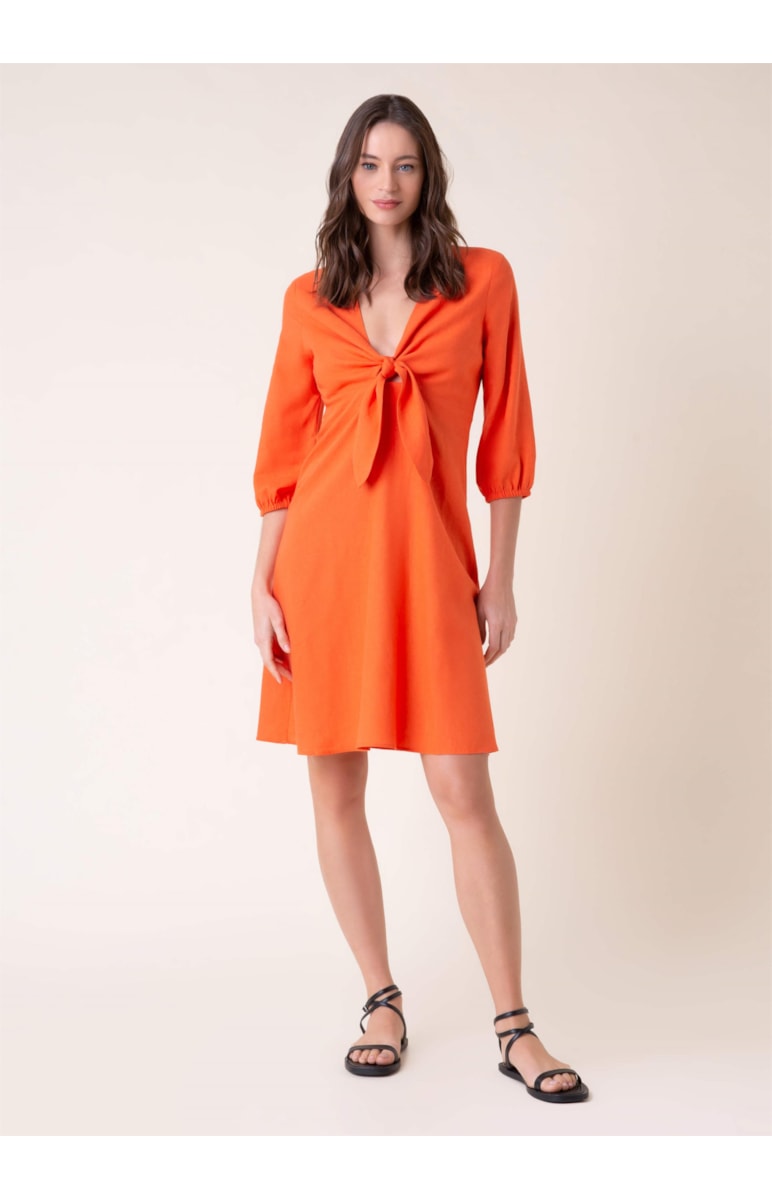 Vestido Linho Curto Laranja
