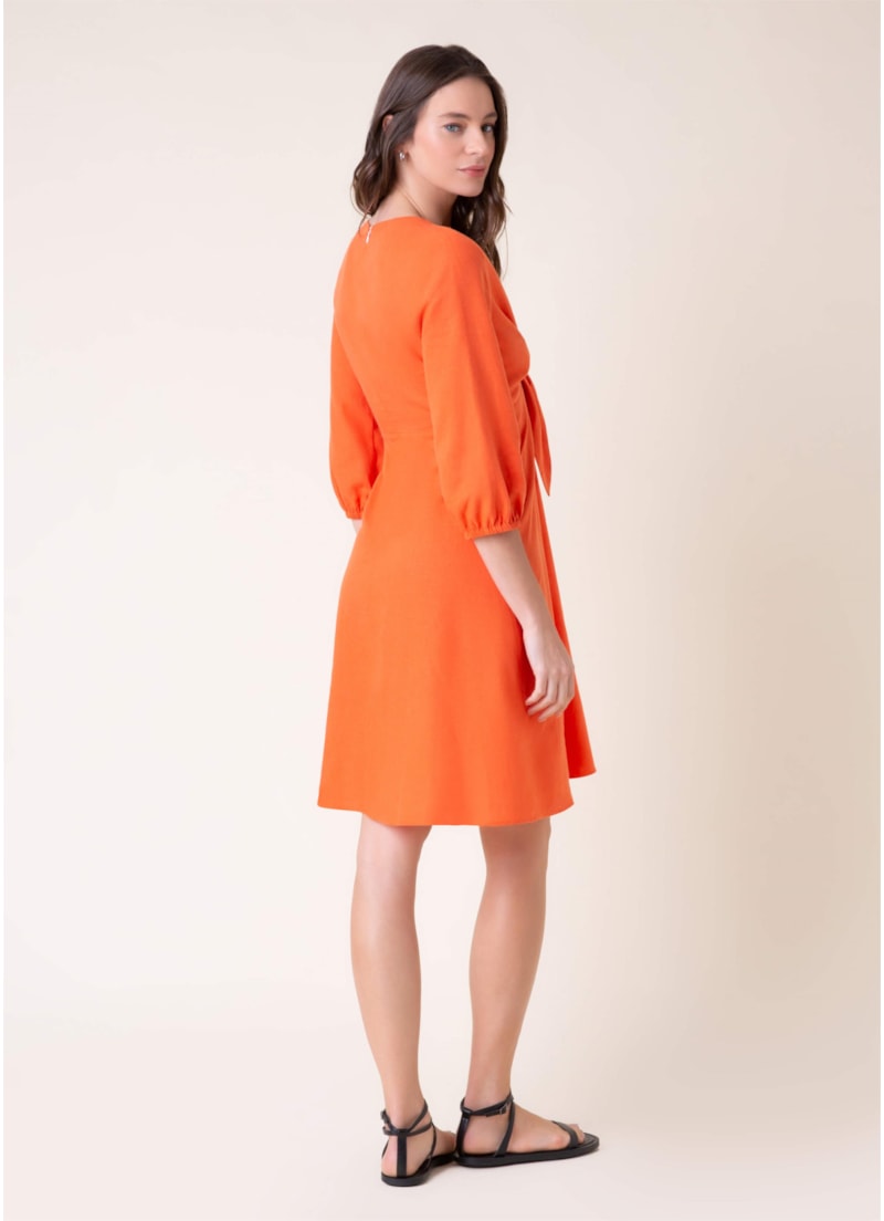 Vestido Linho Curto Laranja