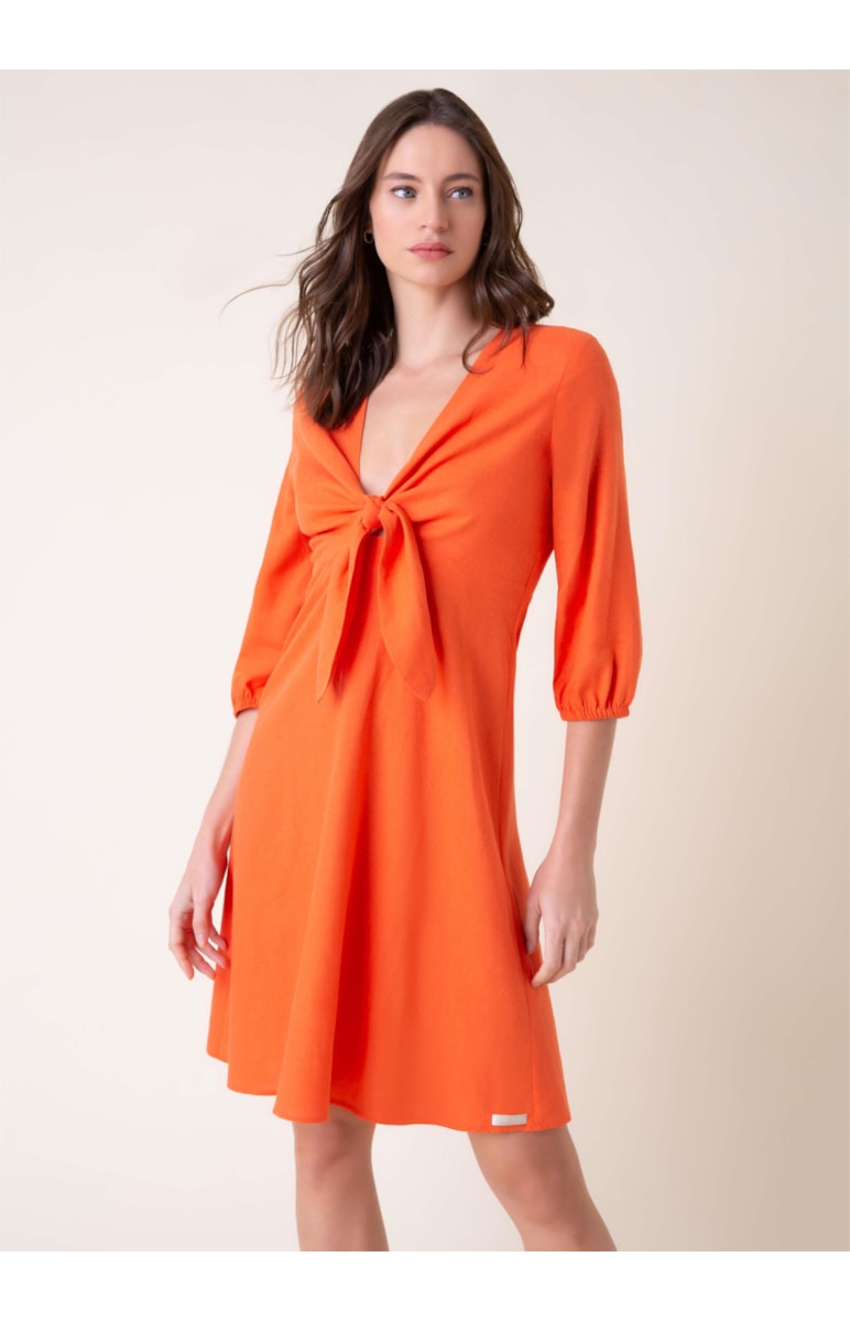 Vestido Linho Curto Laranja