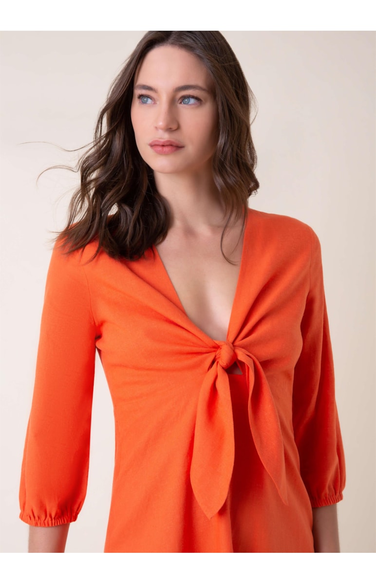 Vestido Linho Curto Laranja