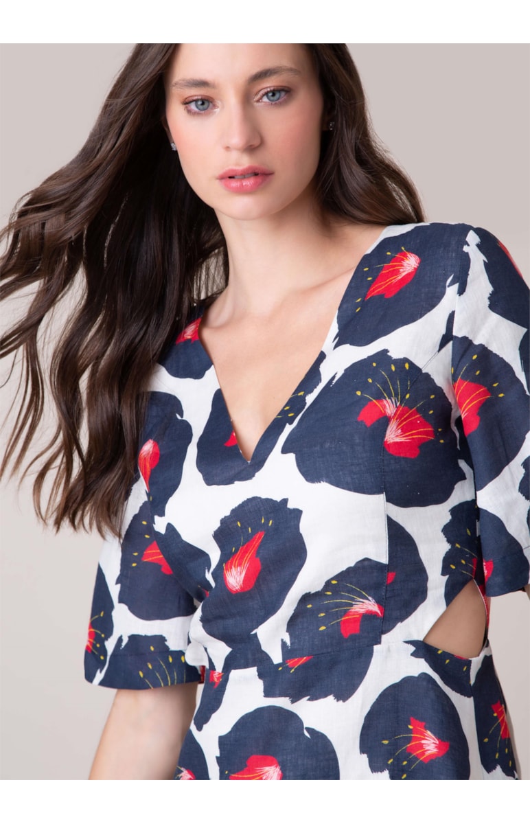 Vestido Linho Flower Bege