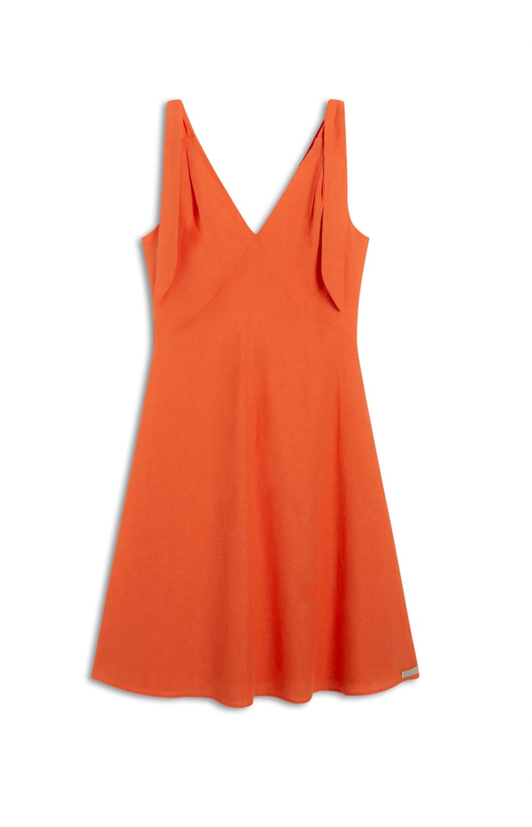 Vestido Linho Midi Laranja