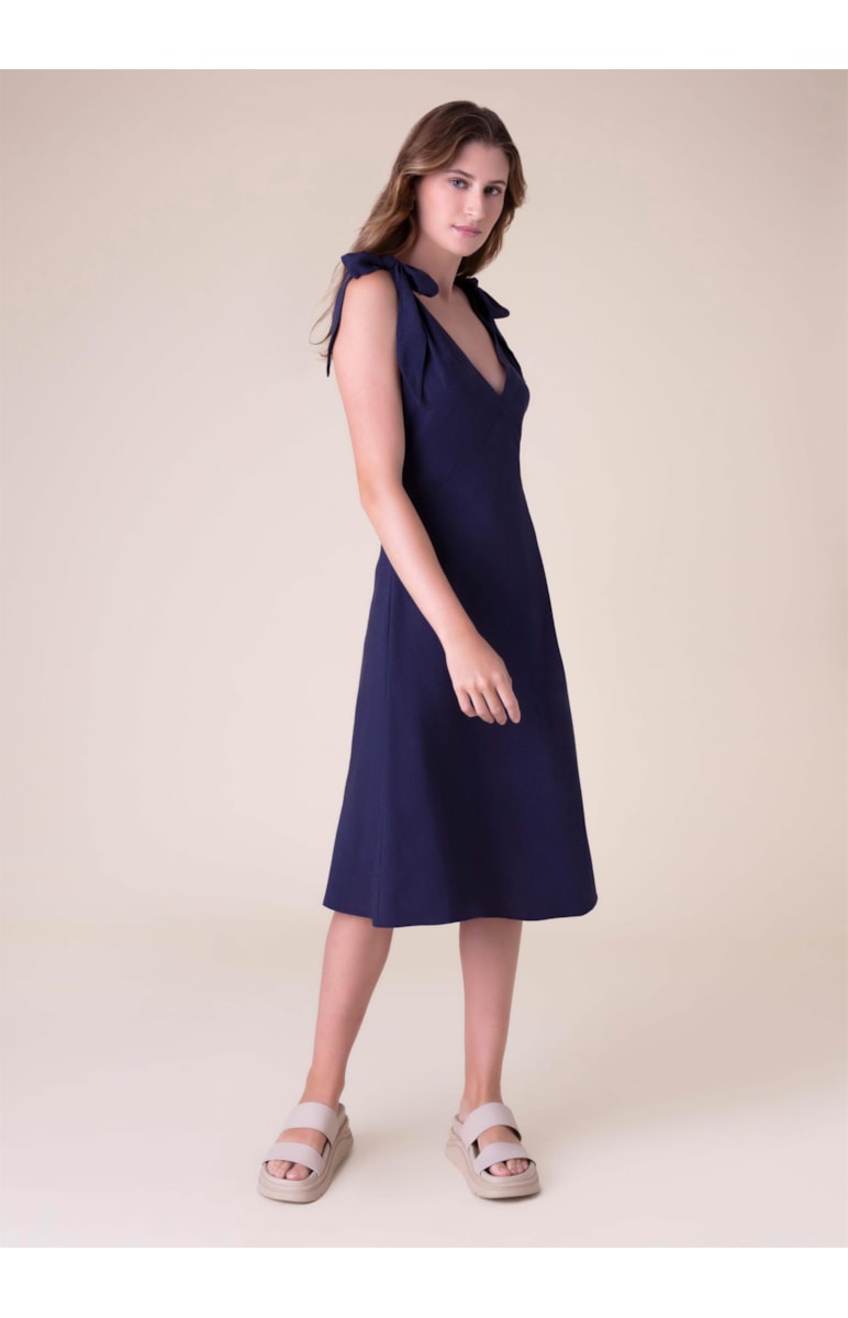 Vestido Linho Midi Marinho