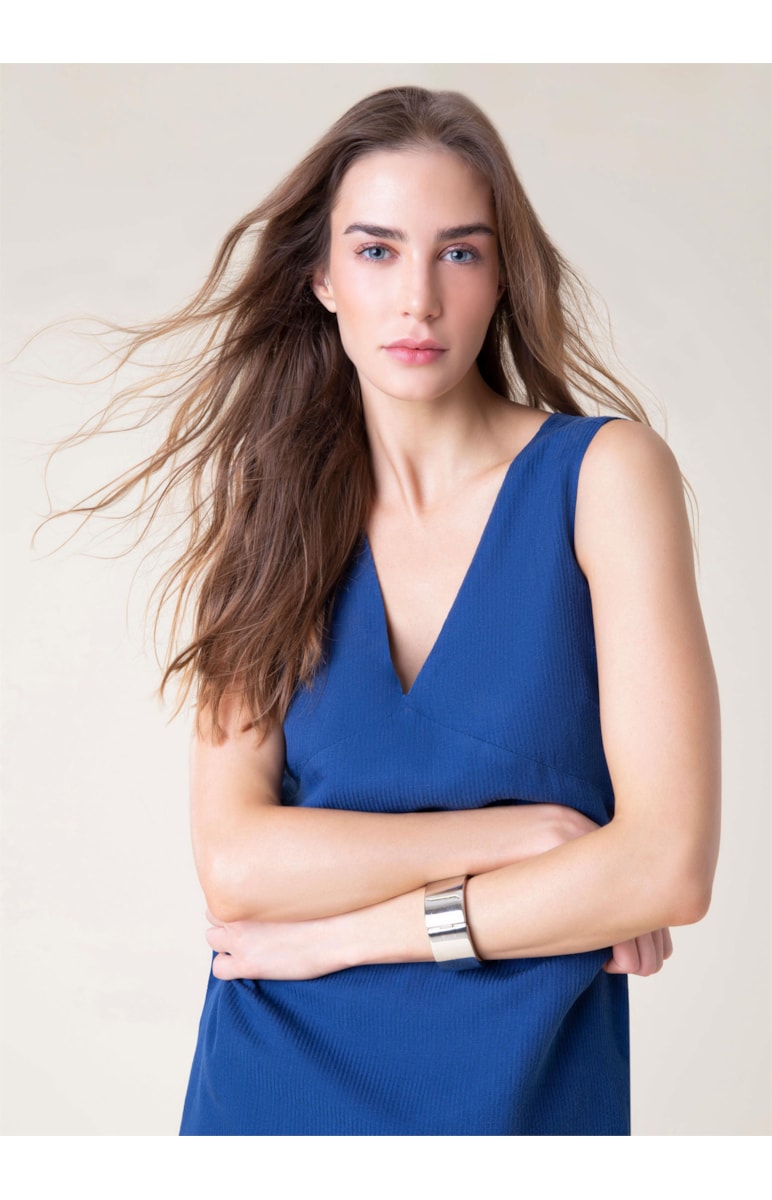 Vestido Linho Stripes Azul Jeans