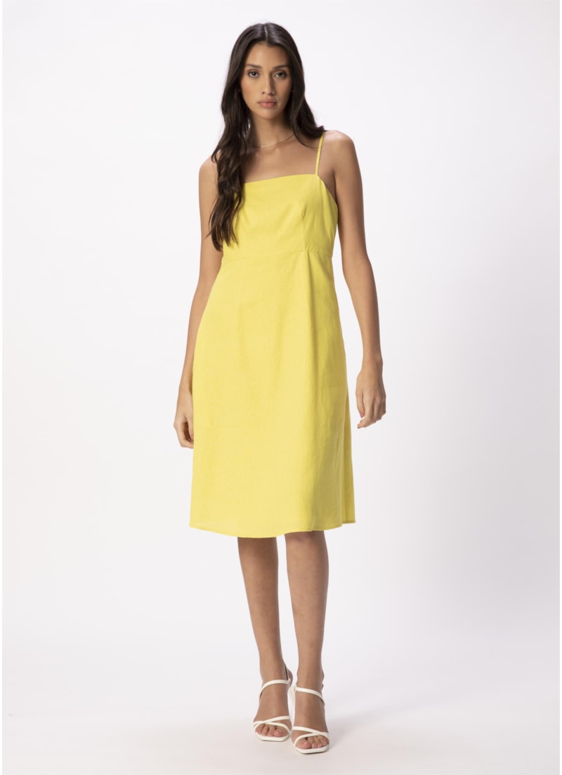 Vestido Linho Washed Plus Midi Amarelo