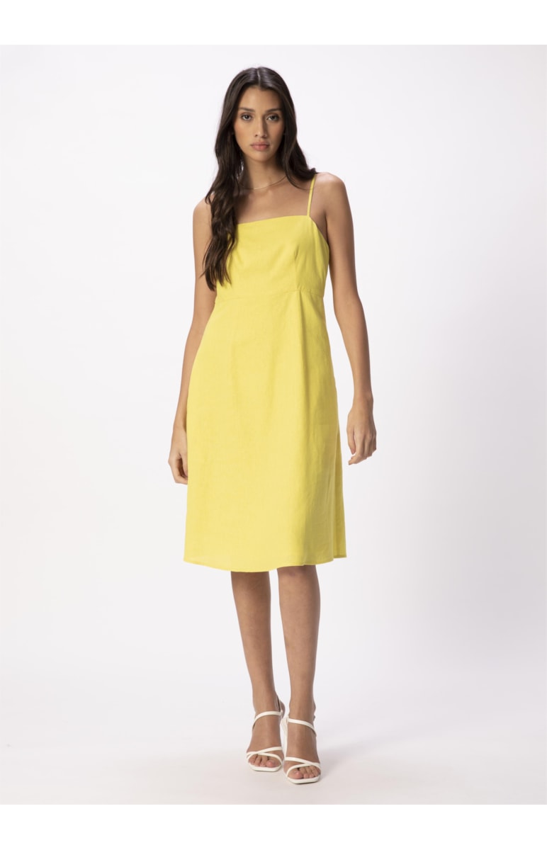 Vestido Linho Washed Plus Midi Amarelo