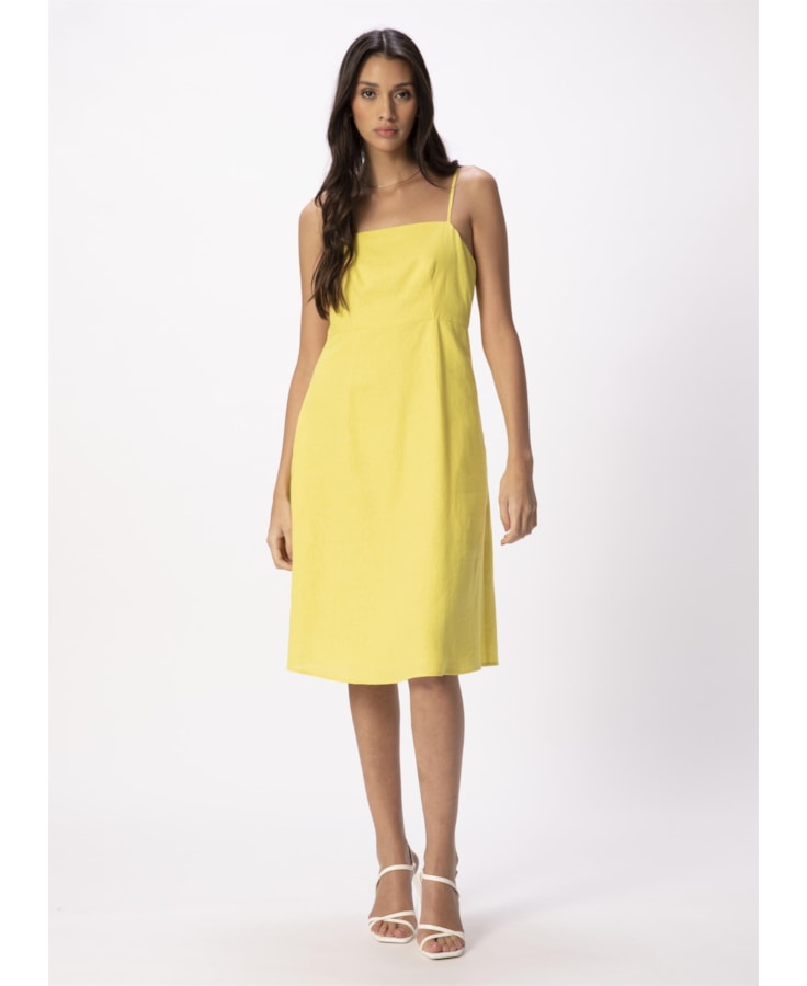 Vestido Linho Washed Plus Midi Amarelo