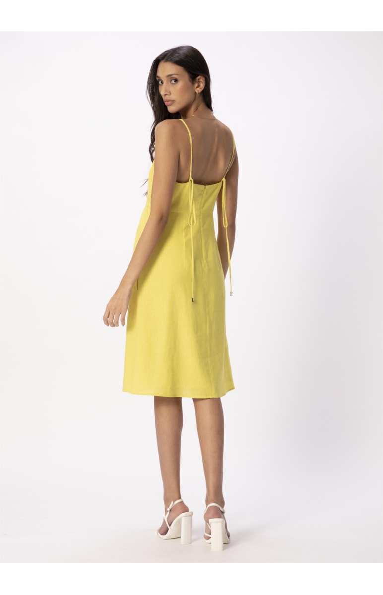 Vestido Linho Washed Plus Midi Amarelo