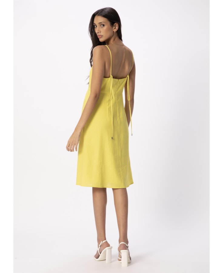Vestido Linho Washed Plus Midi Amarelo