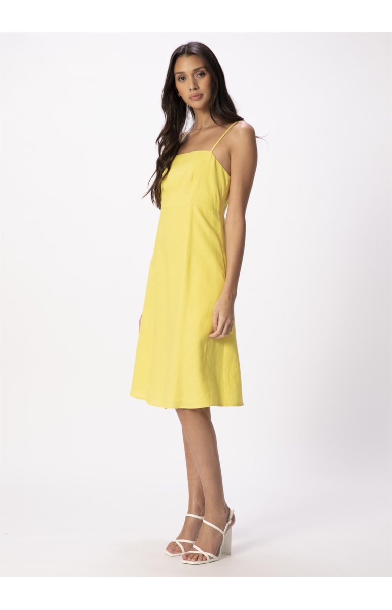 Vestido Linho Washed Plus Midi Amarelo