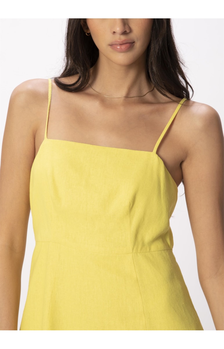 Vestido Linho Washed Plus Midi Amarelo