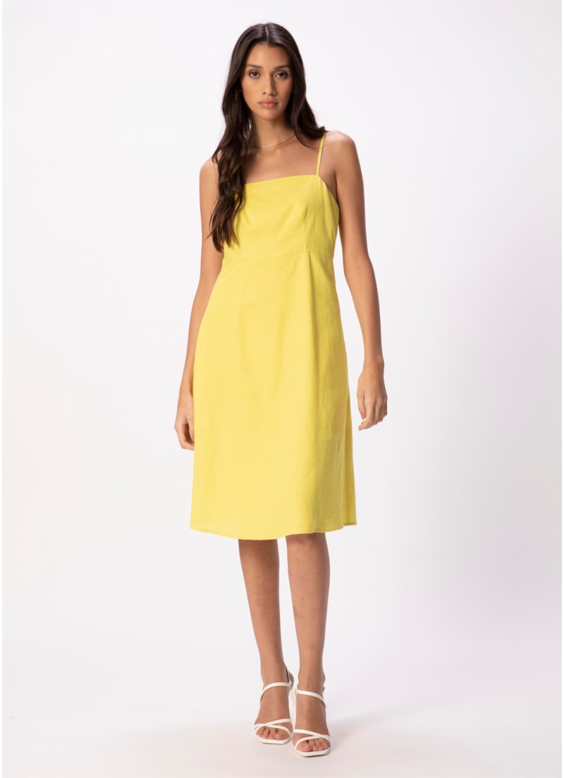 Vestido Linho Washed Plus Midi Amarelo