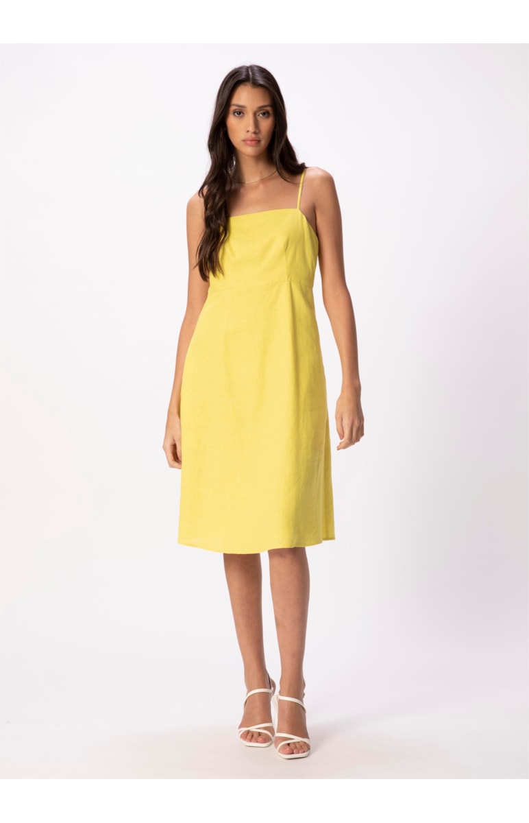 Vestido Linho Washed Plus Midi Amarelo