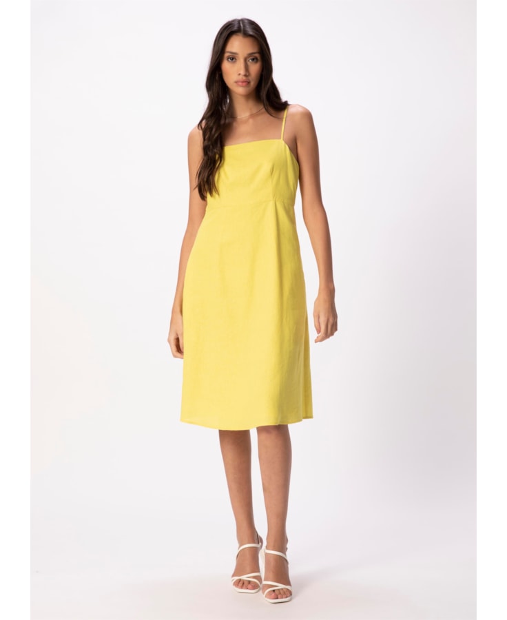 Vestido Linho Washed Plus Midi Amarelo