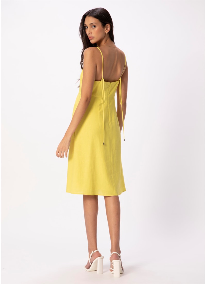 Vestido Linho Washed Plus Midi Amarelo