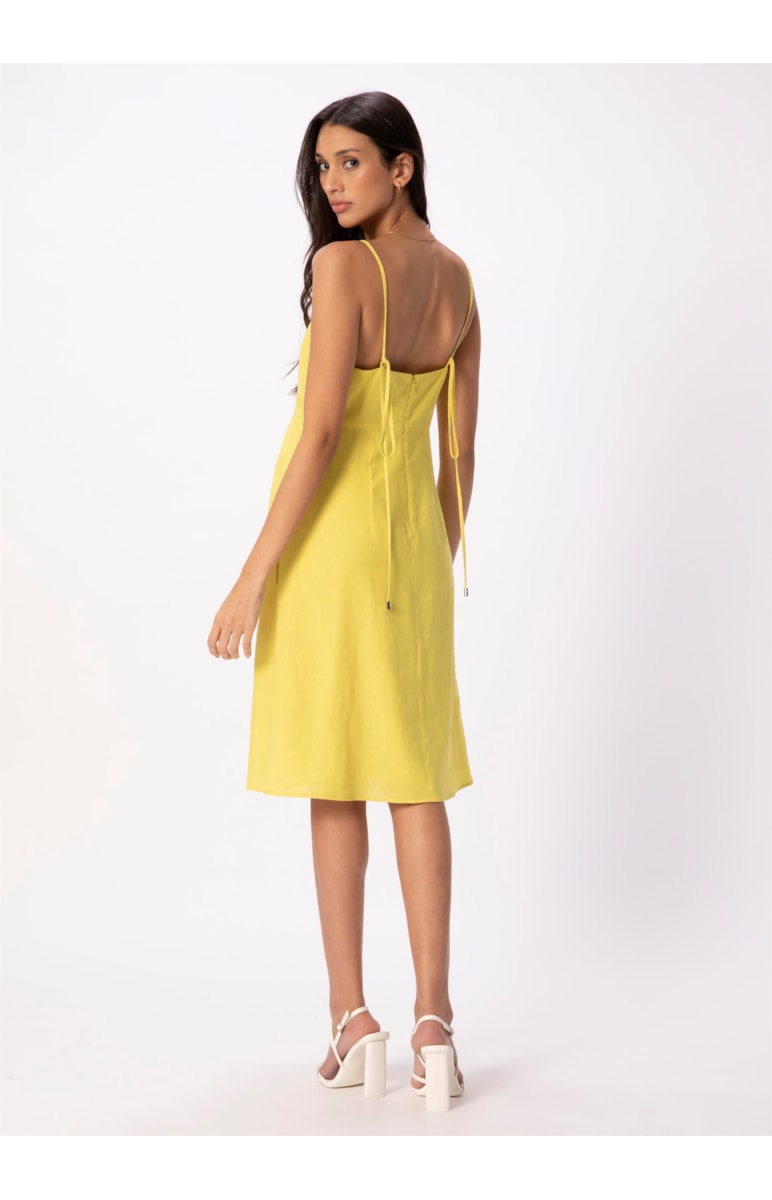 Vestido Linho Washed Plus Midi Amarelo