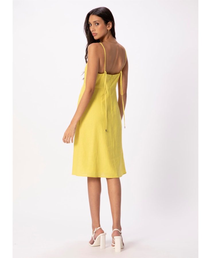Vestido Linho Washed Plus Midi Amarelo