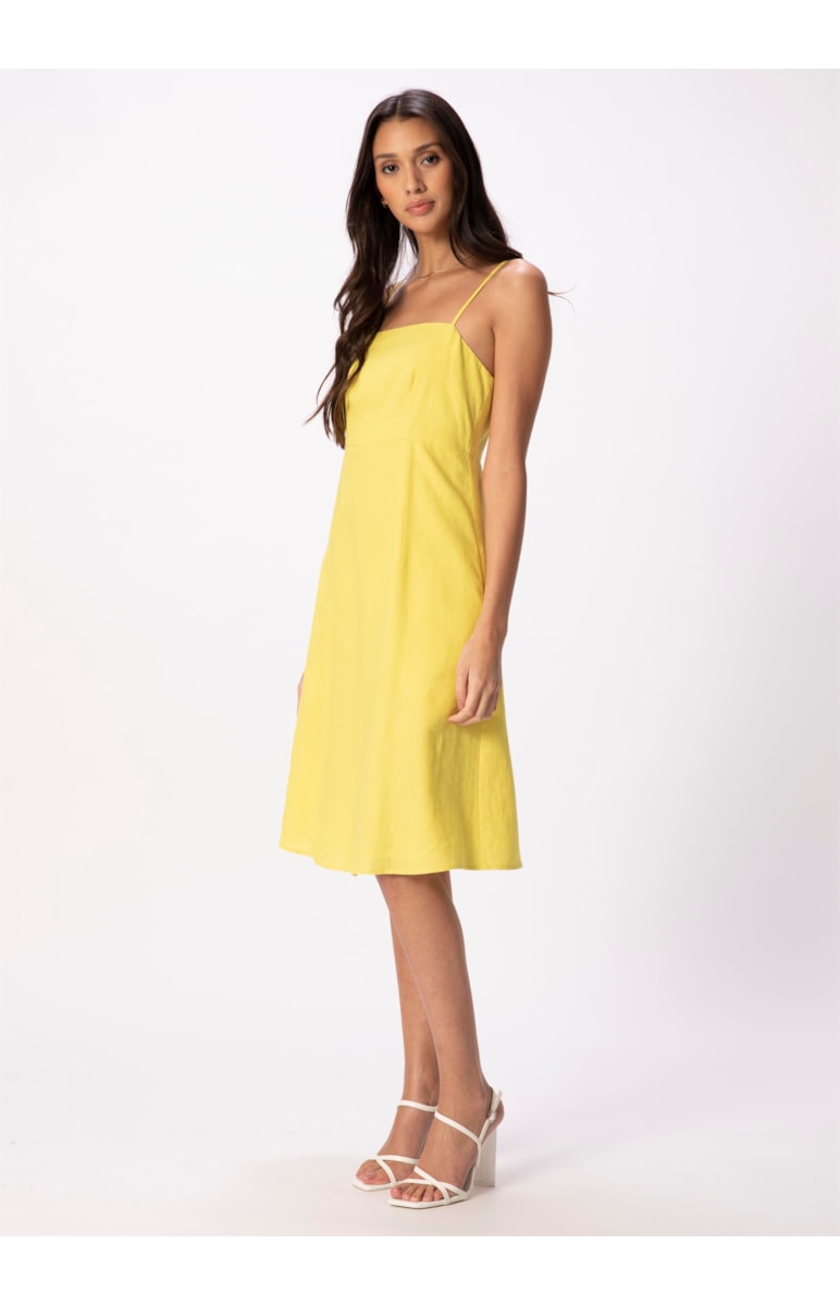 Vestido Linho Washed Plus Midi Amarelo