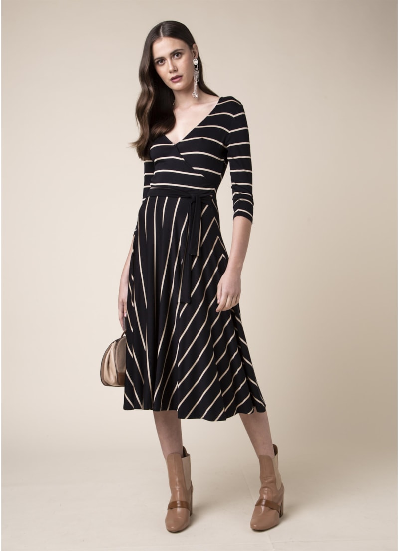 Vestido Listra Lurex Preto