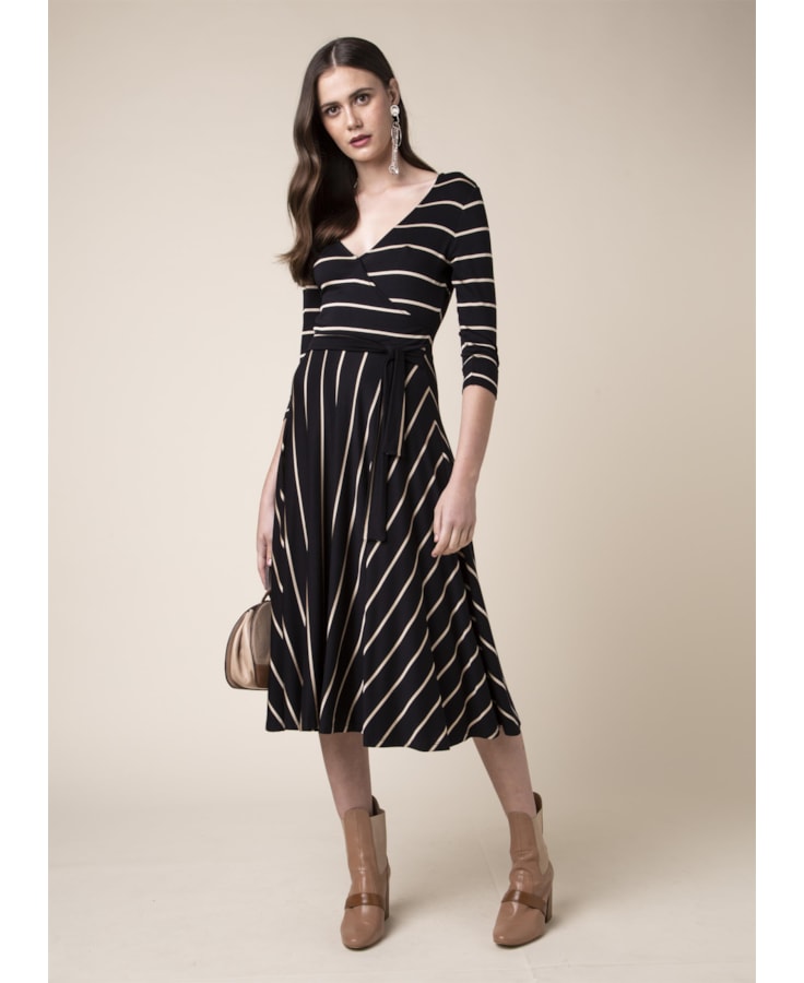 Vestido Listra Lurex Preto