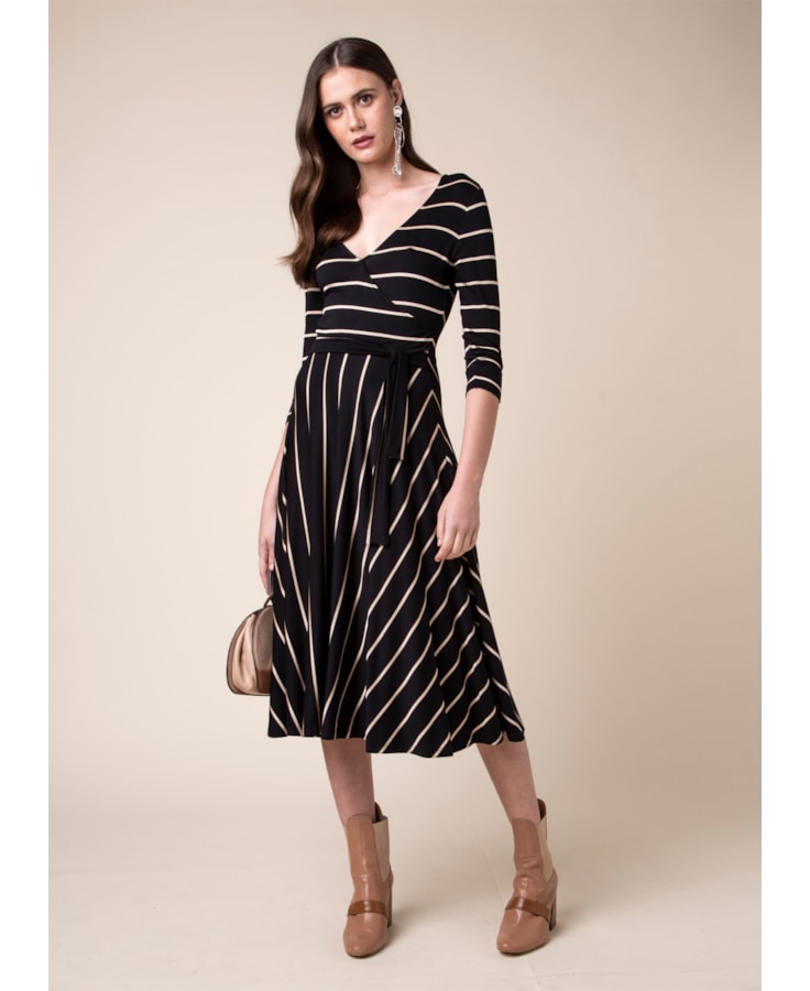 Vestido Listra Lurex Preto