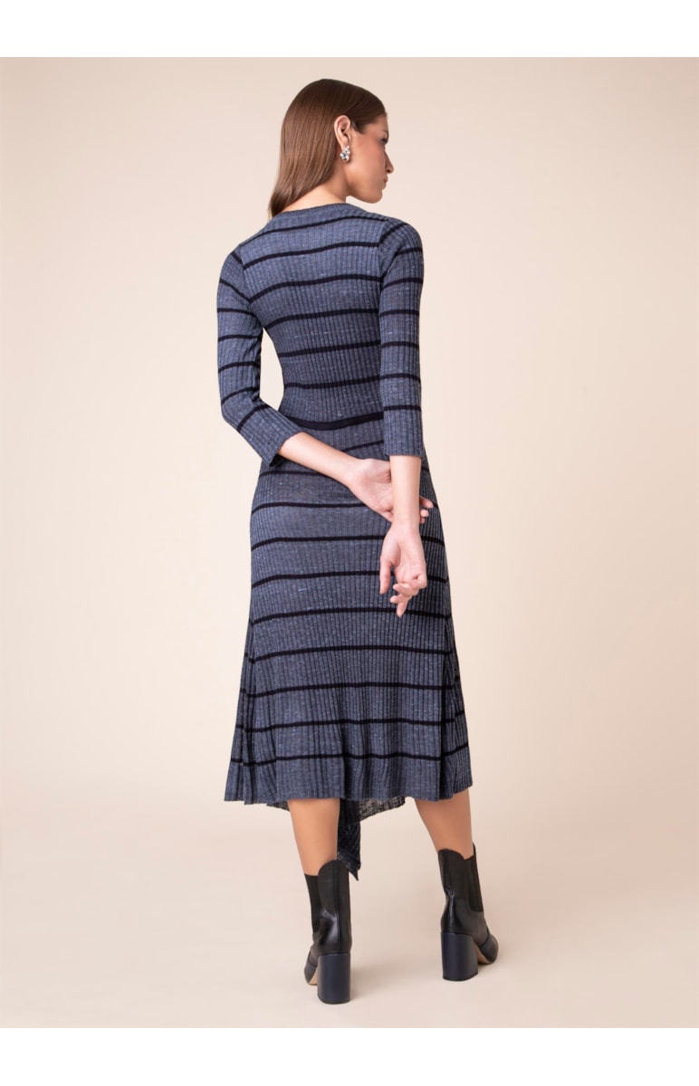Vestido Listrado Amarração Azul Seco