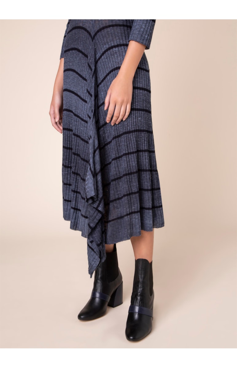 Vestido Listrado Amarração Azul Seco