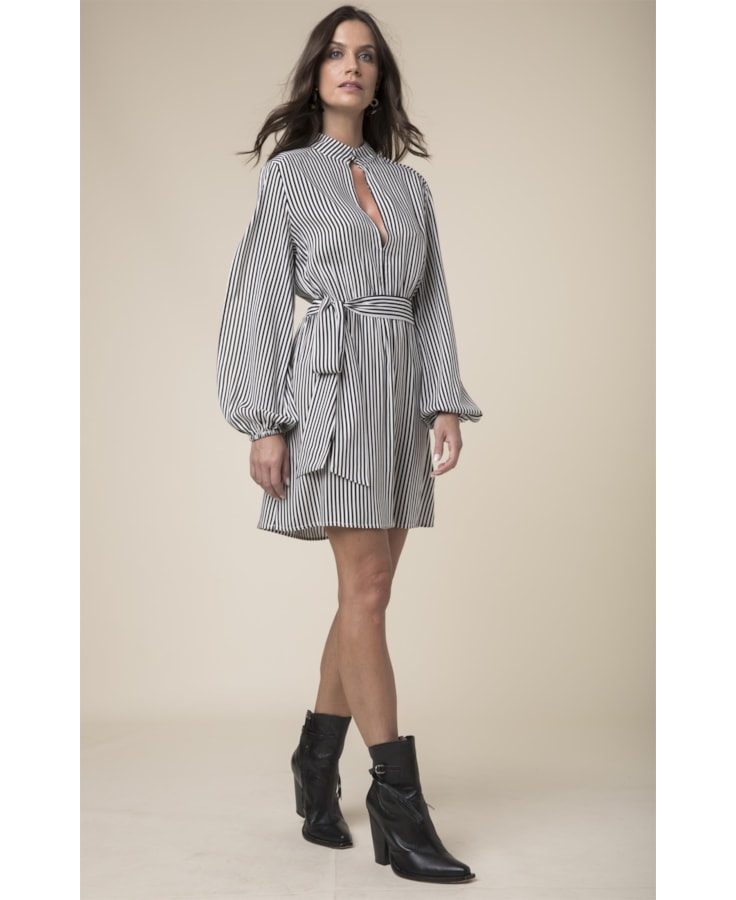 Vestido Listrado Curto Preto