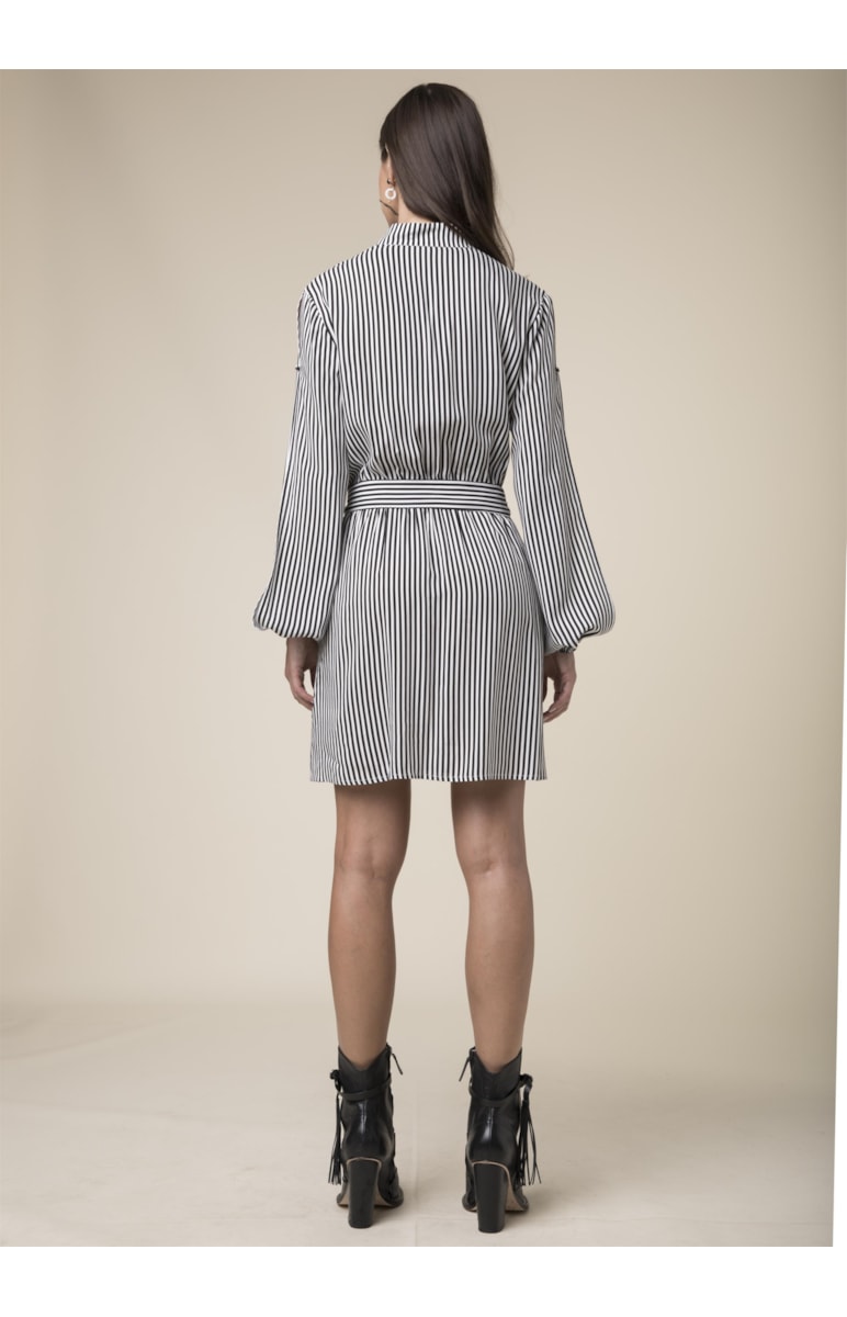 Vestido Listrado Curto Preto