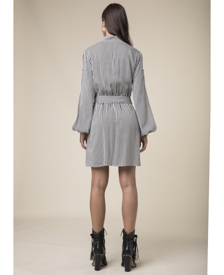Vestido Listrado Curto Preto