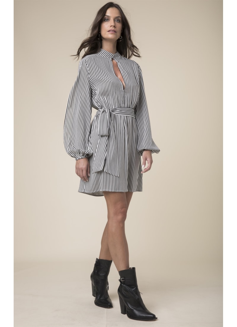 Vestido Listrado Curto Preto