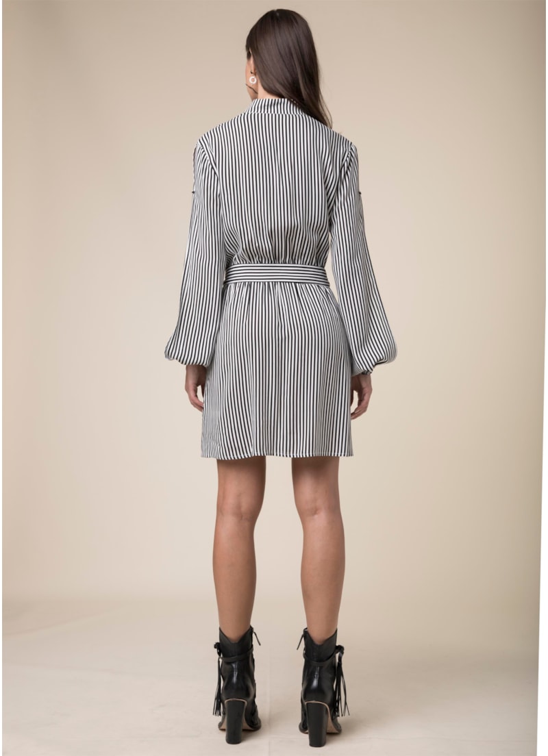 Vestido Listrado Curto Preto