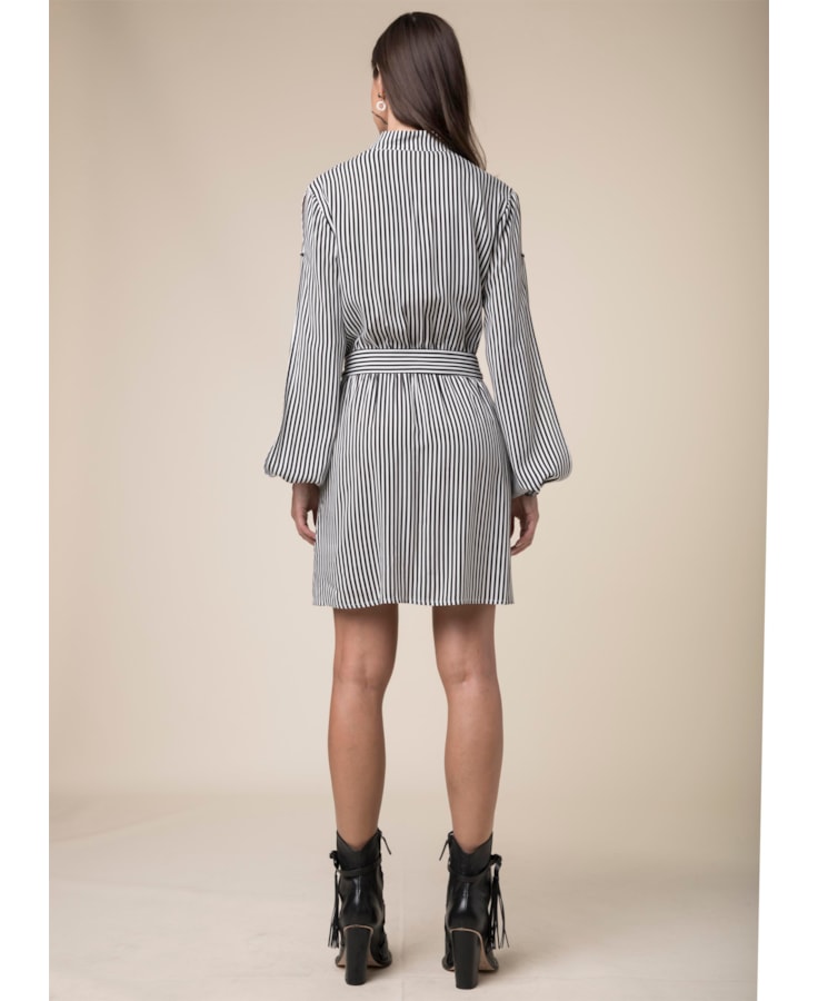 Vestido Listrado Curto Preto