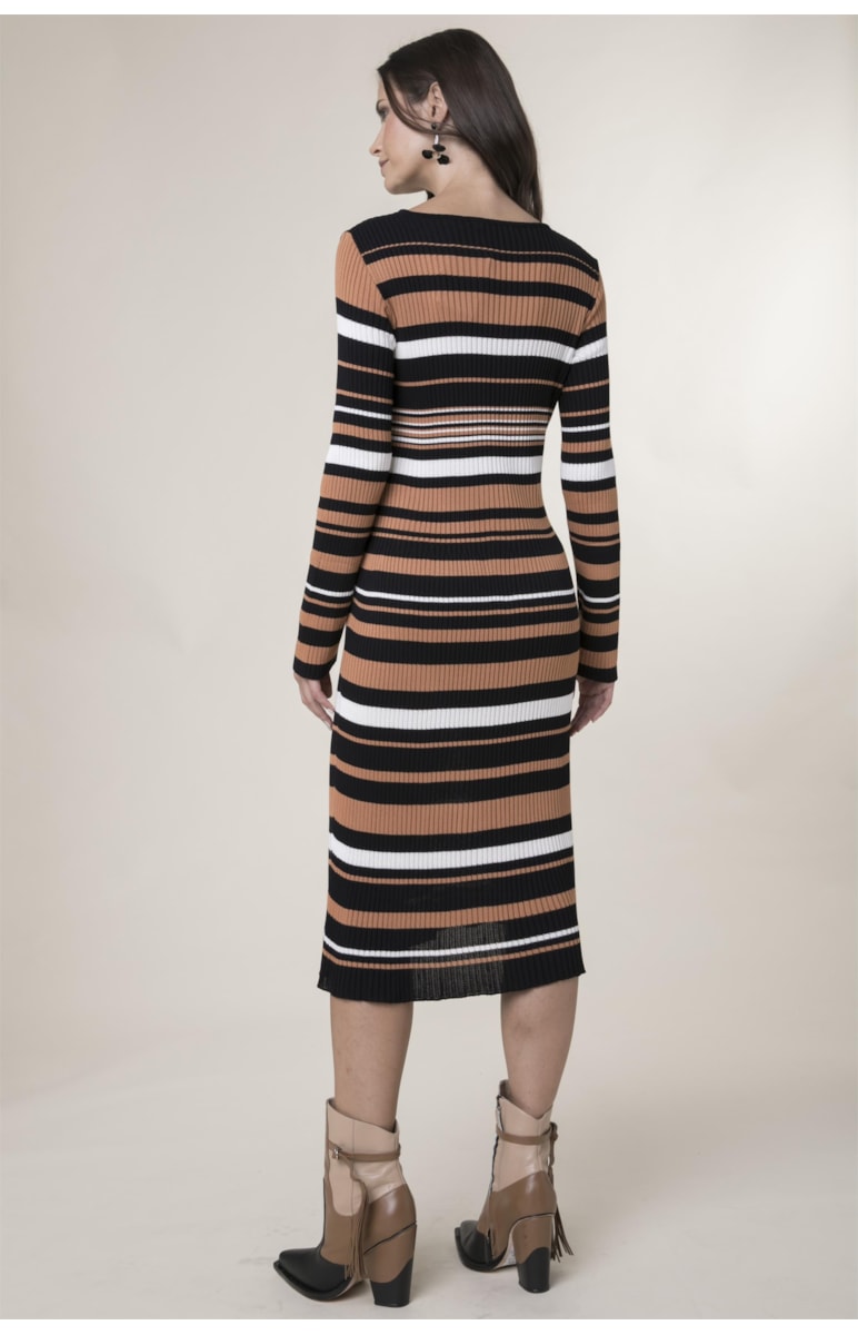 Vestido Listras Saia Dupla Preto