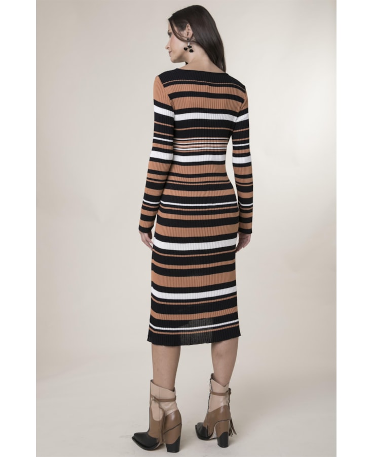 Vestido Listras Saia Dupla Preto