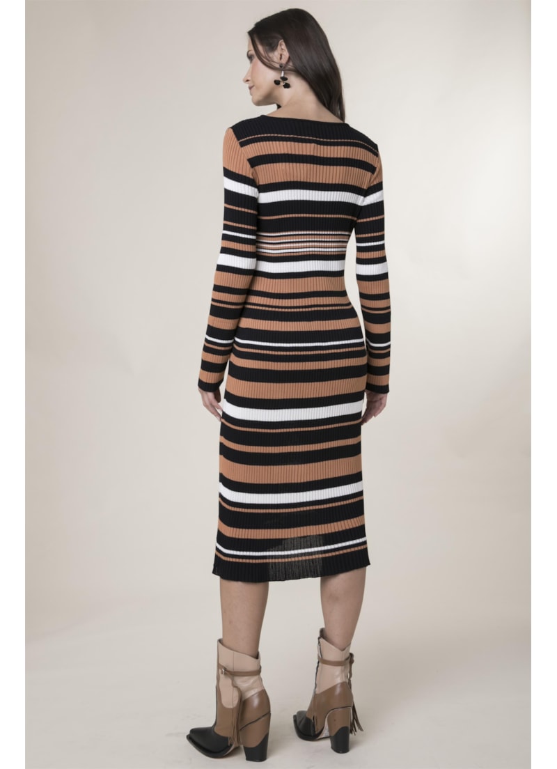 Vestido Listras Saia Dupla Preto