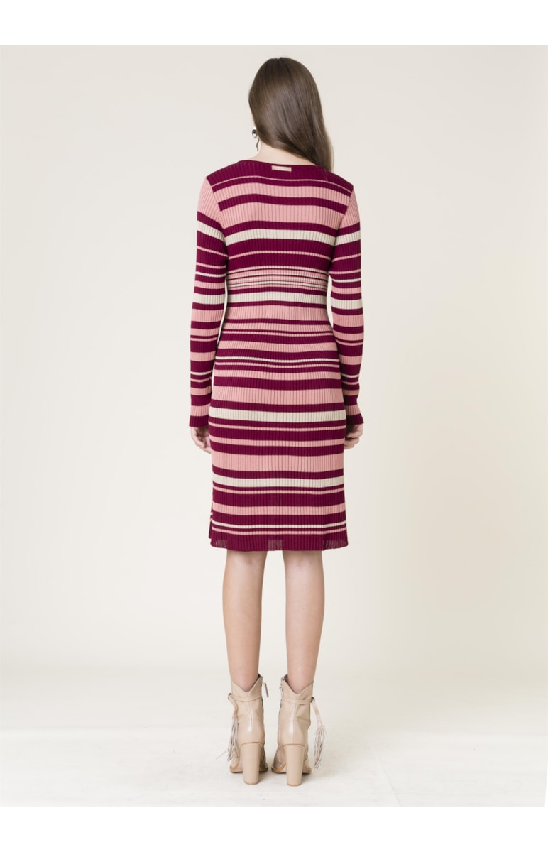 Vestido Listras Saia Dupla Vinho