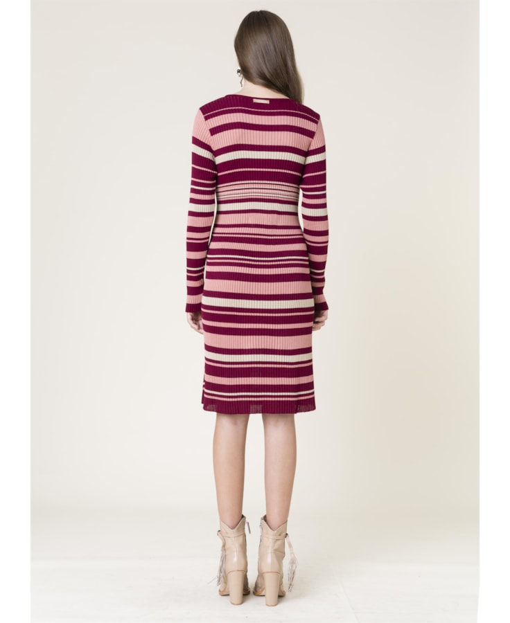 Vestido Listras Saia Dupla Vinho
