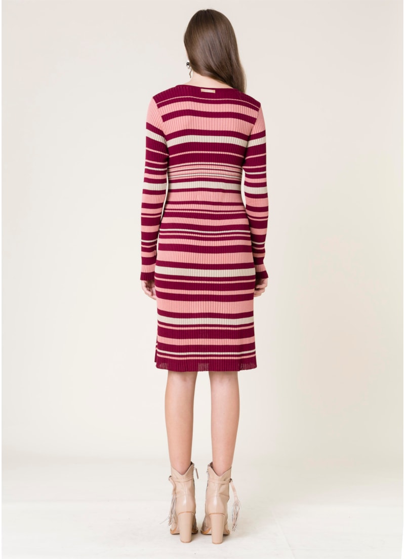 Vestido Listras Saia Dupla Vinho