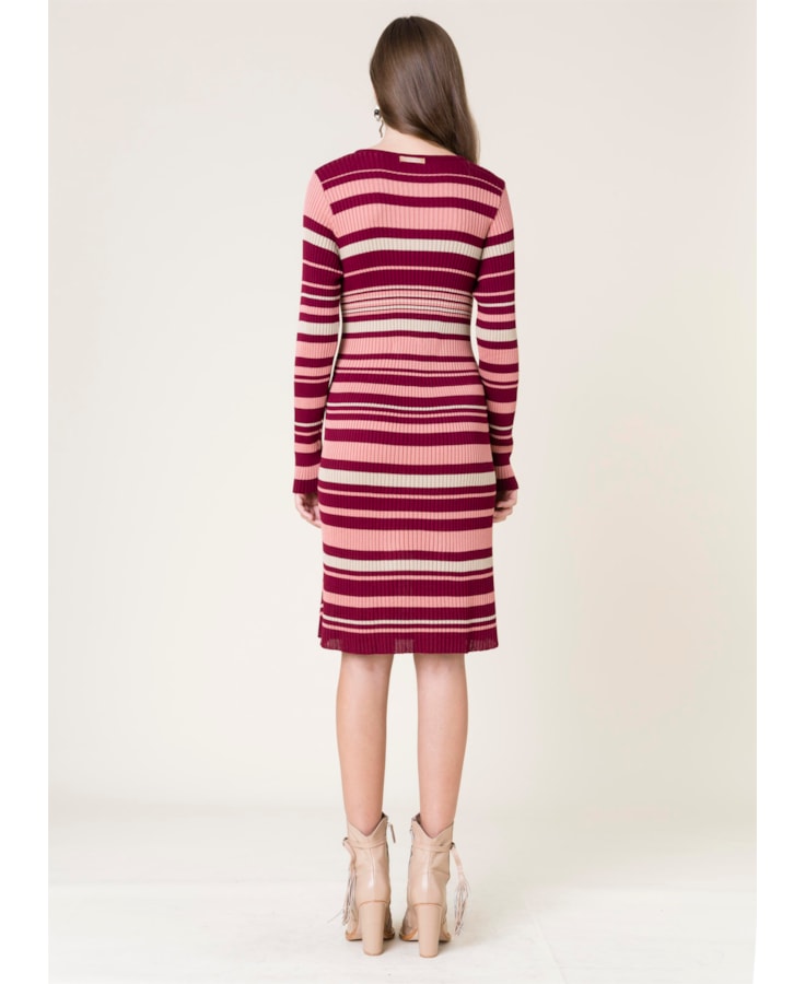 Vestido Listras Saia Dupla Vinho