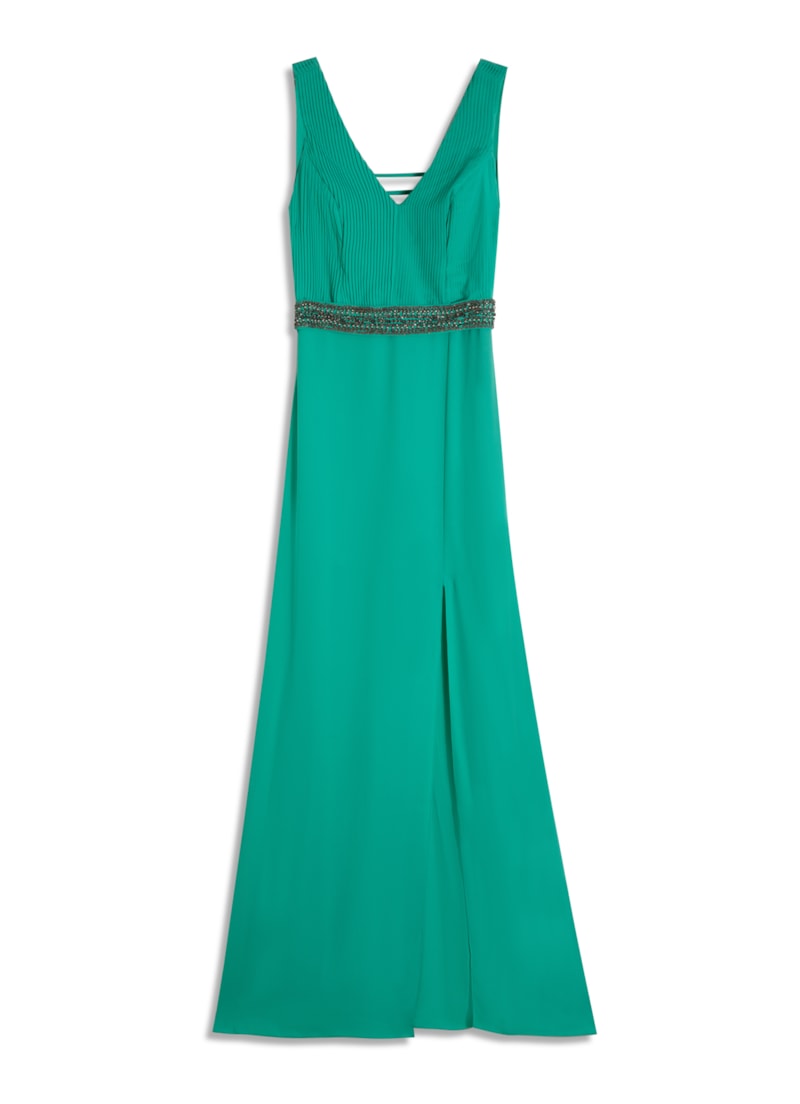 Vestido Longo Cinto Bordado Verde Claro
