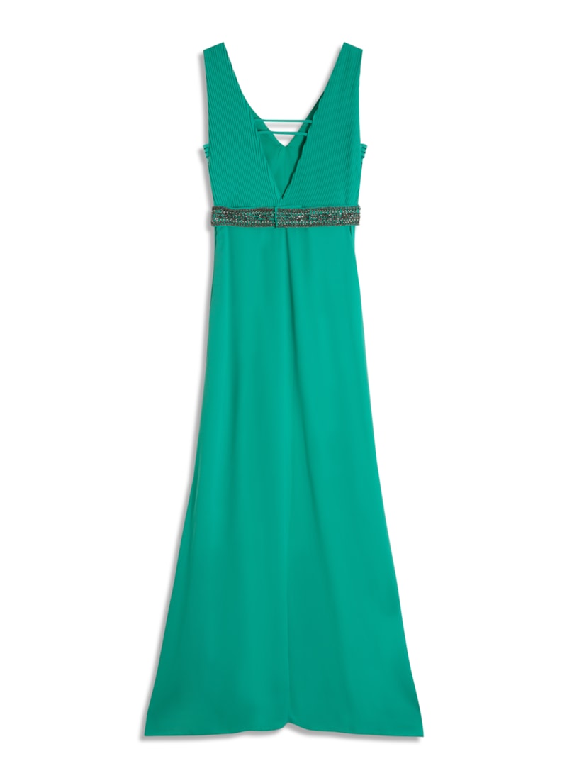 Vestido Longo Cinto Bordado Verde Claro