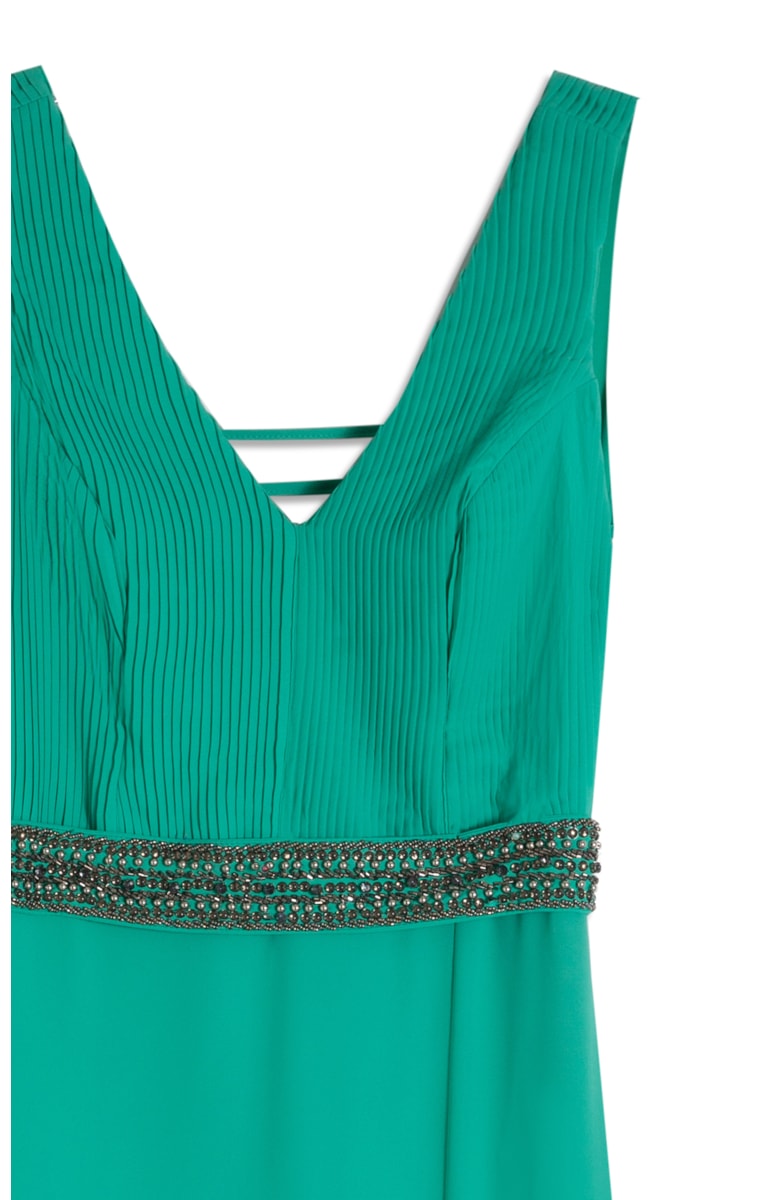 Vestido Longo Cinto Bordado Verde Claro