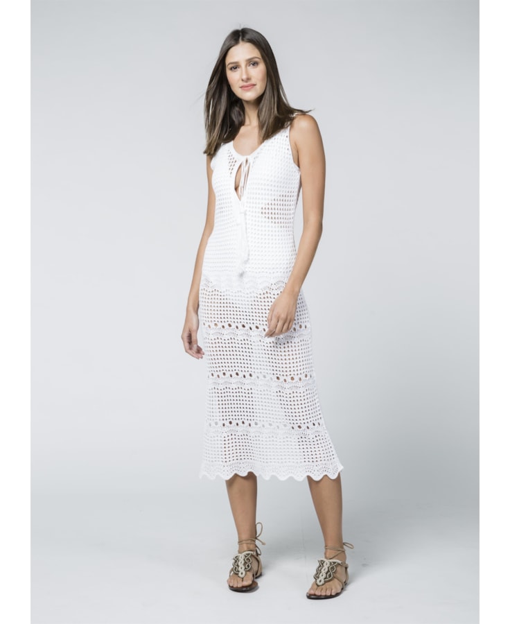 Vestido Longo Ponto Abacaxi Branco