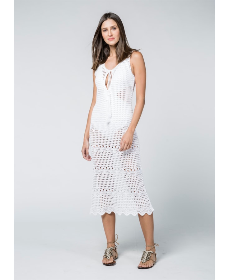 Vestido Longo Ponto Abacaxi Branco