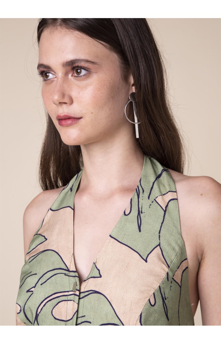 Vestido Longo Splitz Estampado Musgo