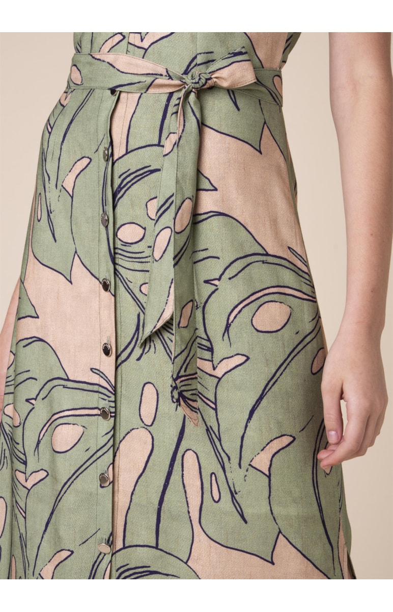 Vestido Longo Splitz Estampado Musgo