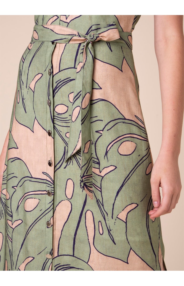 Vestido Longo Splitz Estampado Musgo